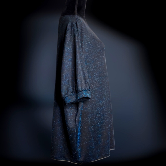 #C122 Lily Morgan Metallic Blue Short Sleeve Plus Size Top - Picture 7 of 7